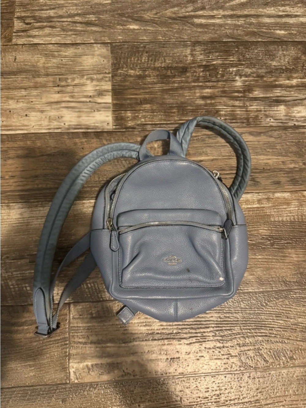 Coach Small Pebbled Leather Backpack in Dusty Blue